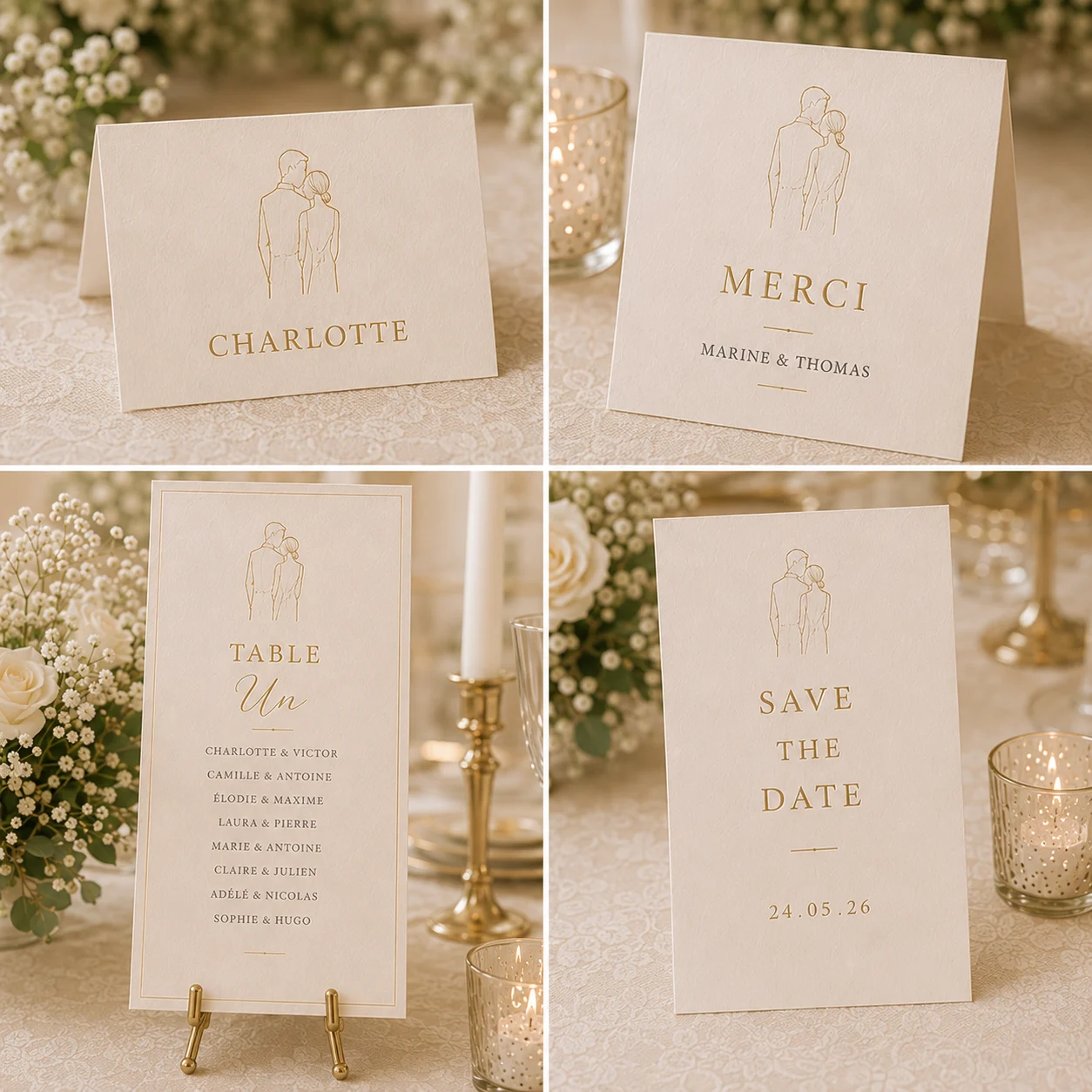 Marque-place, remerciement, plan de table et Save the Date Élégance