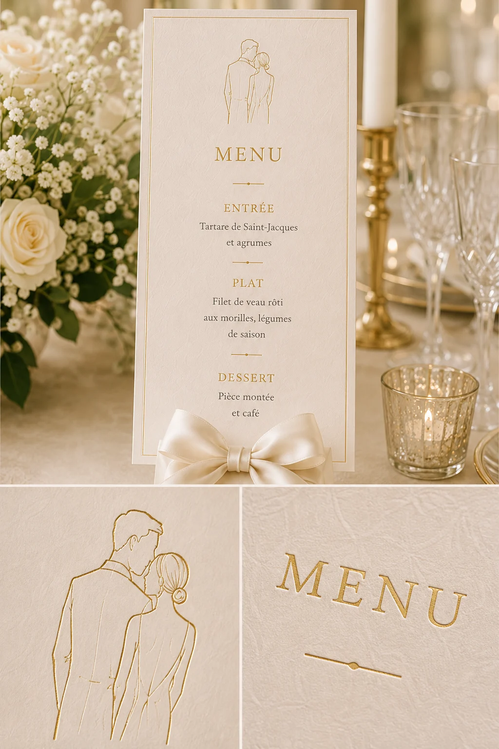 Menu Élégance et détails de dorure à chaud