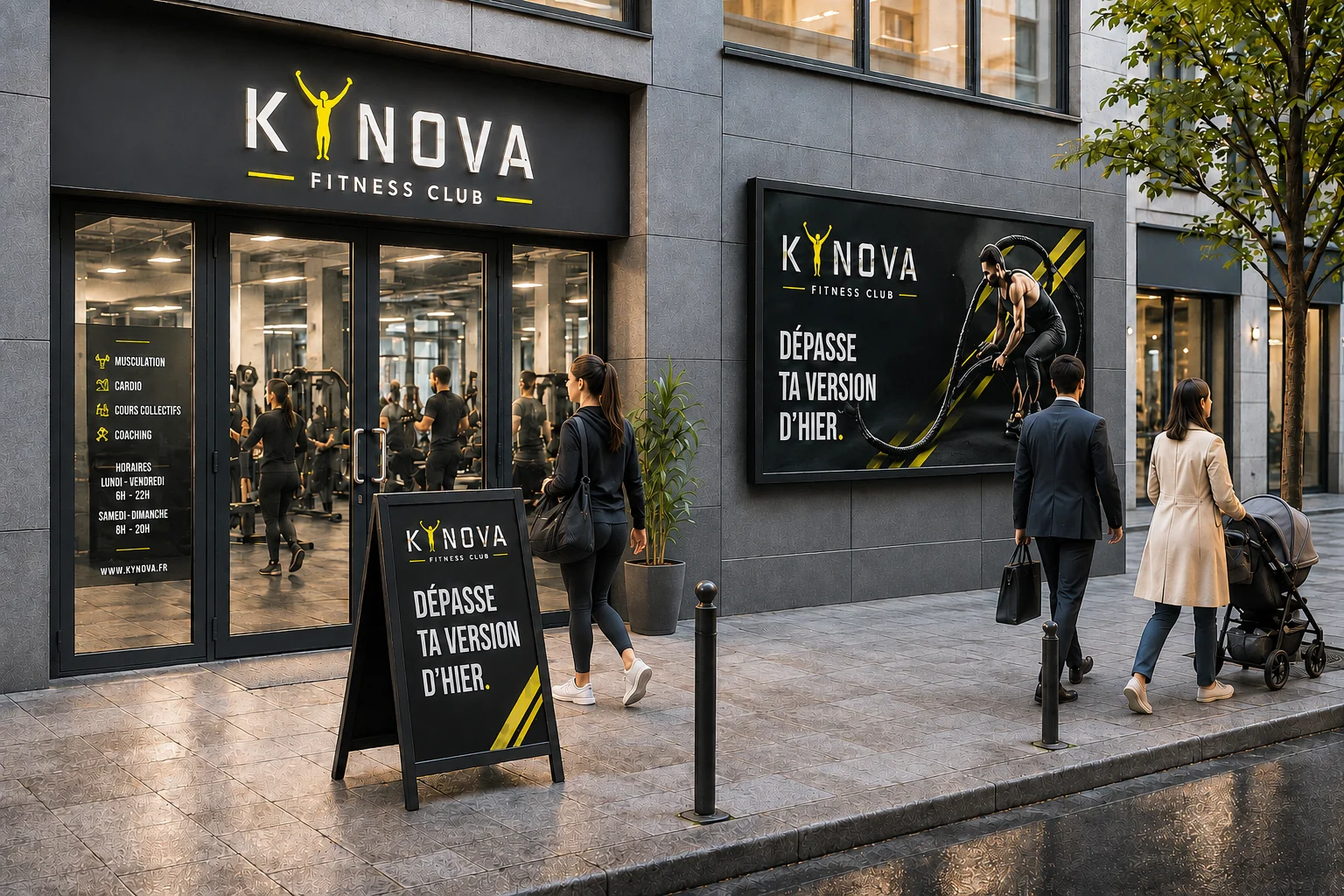Entrée KYNOVA avec stop-trottoir et panneau extérieur de campagne
