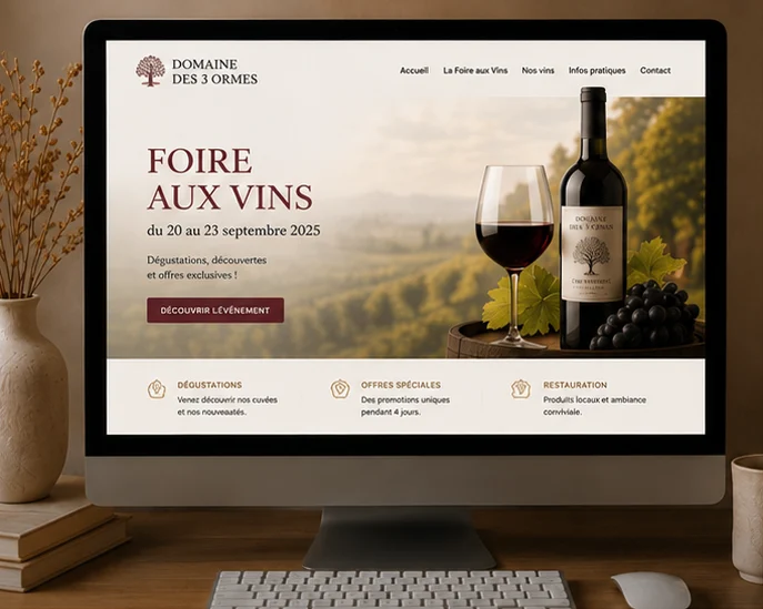 Landing page de la Foire aux vins du Domaine des 3 Ormes