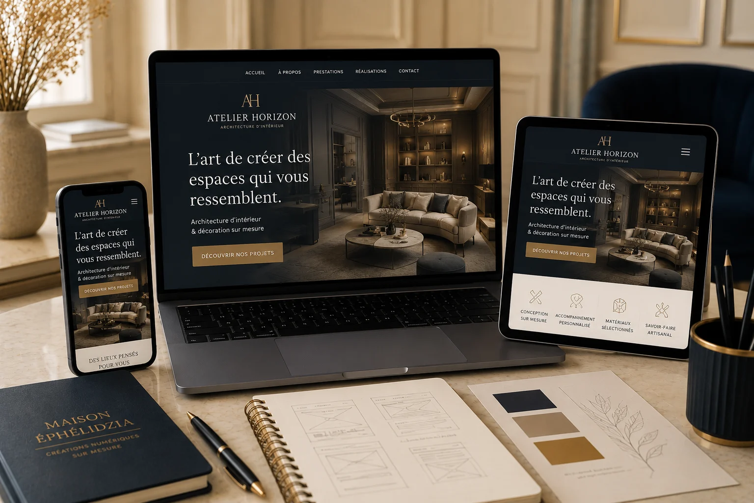 Même site affiché sur ordinateur, tablette et smartphone