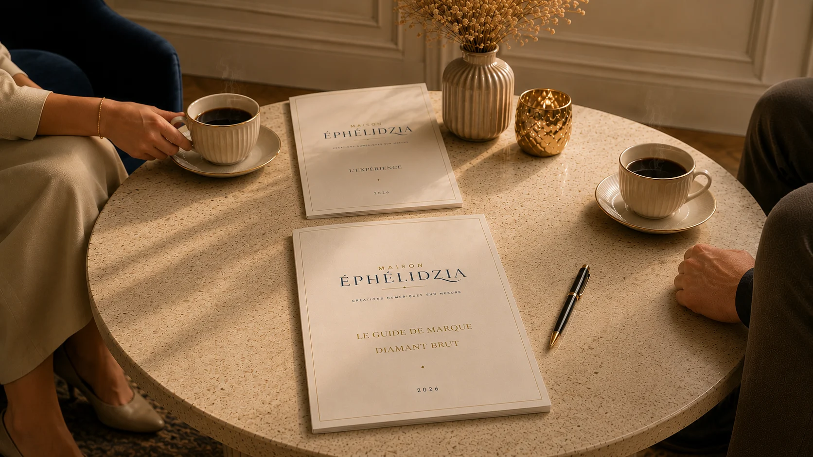 Remise du Guide de marque Diamant Brut sur la table Maison Éphélidzia