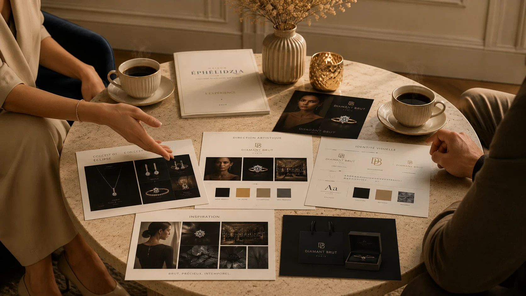 Présentation de plusieurs concepts de l’identité Diamant Brut autour de la table