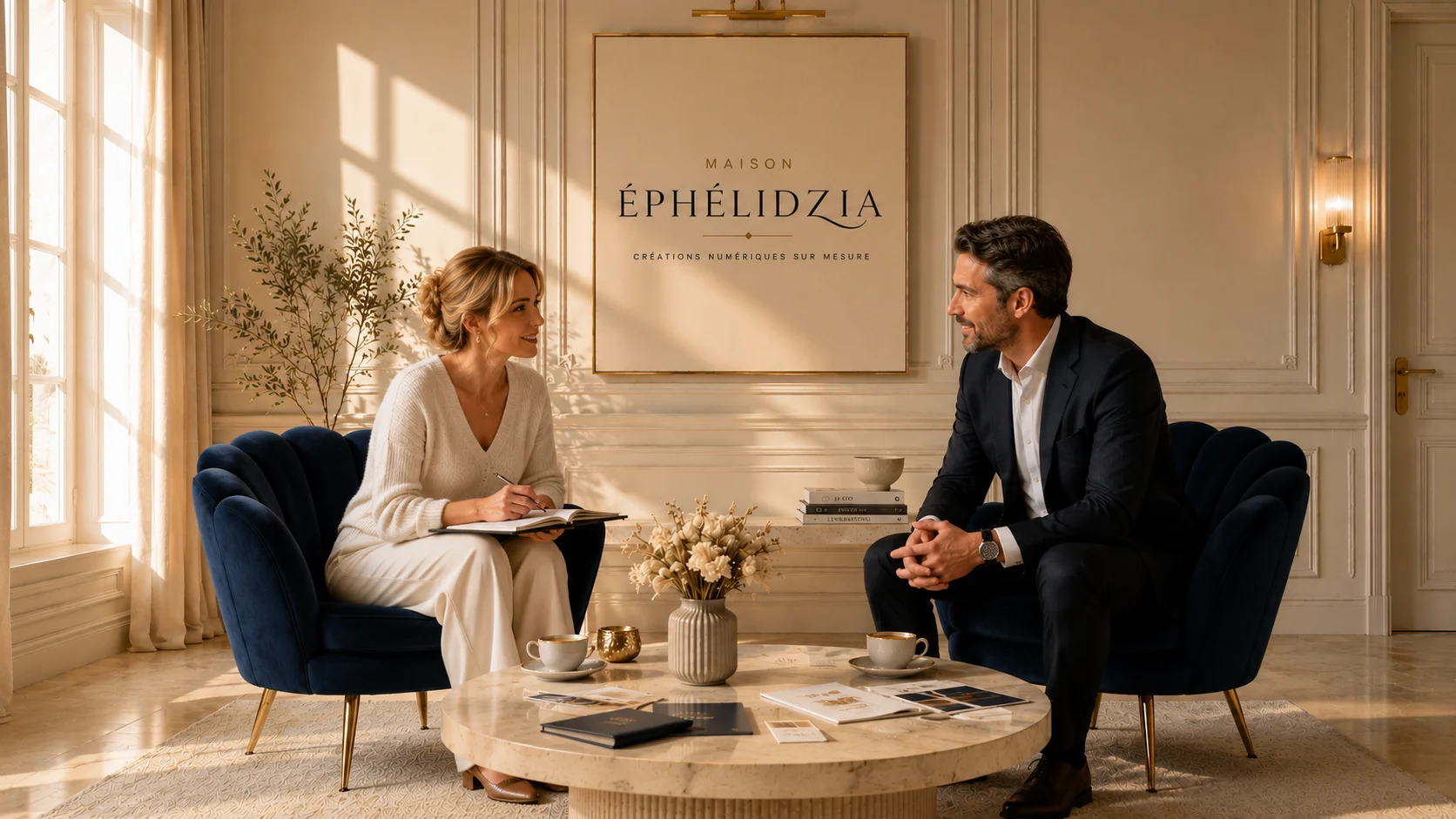 Rencontre professionnelle dans le salon Maison Éphélidzia