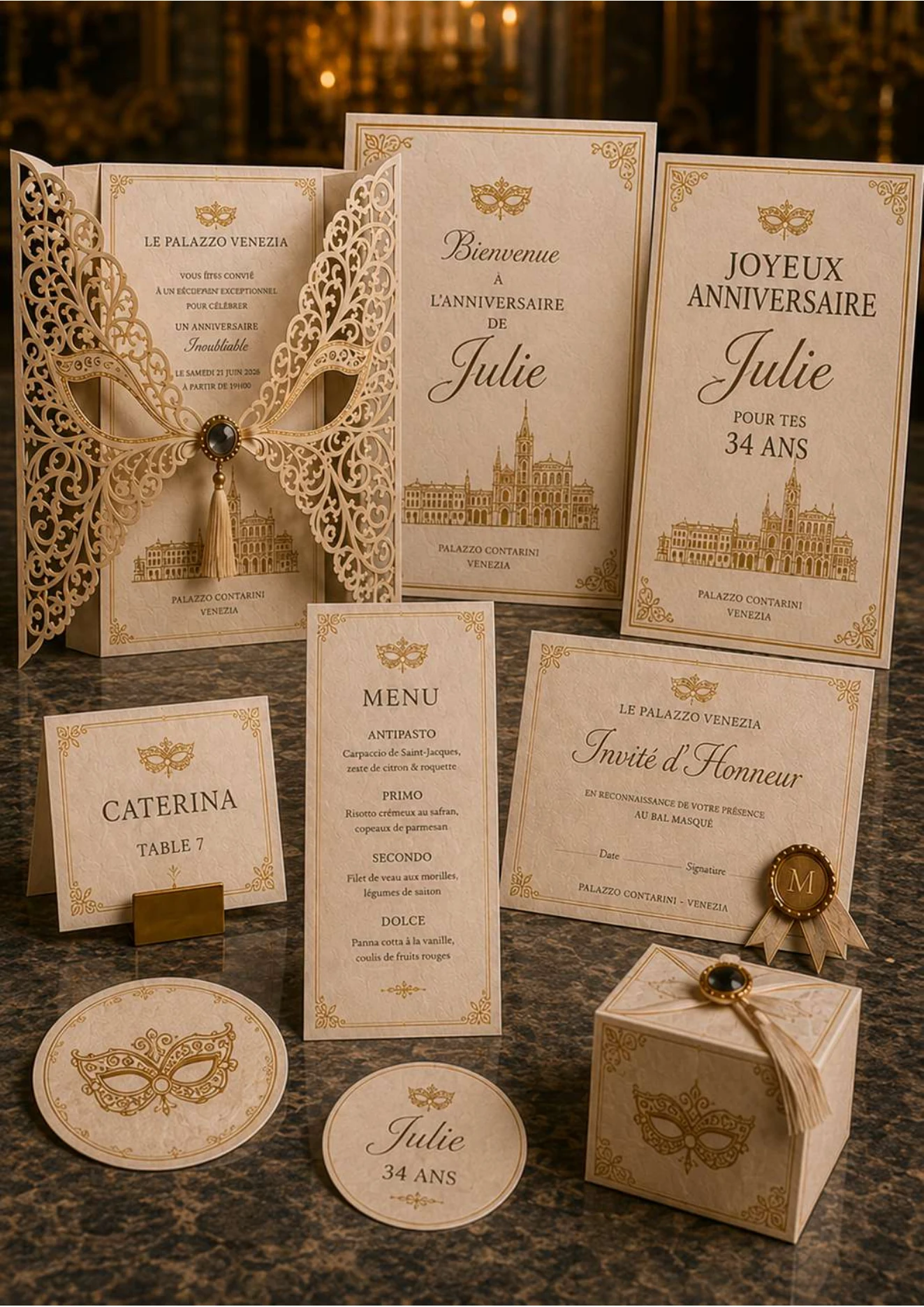 Pack Anniversaire Signature Palazzo Venezia avec collection complète et cadeaux invités
