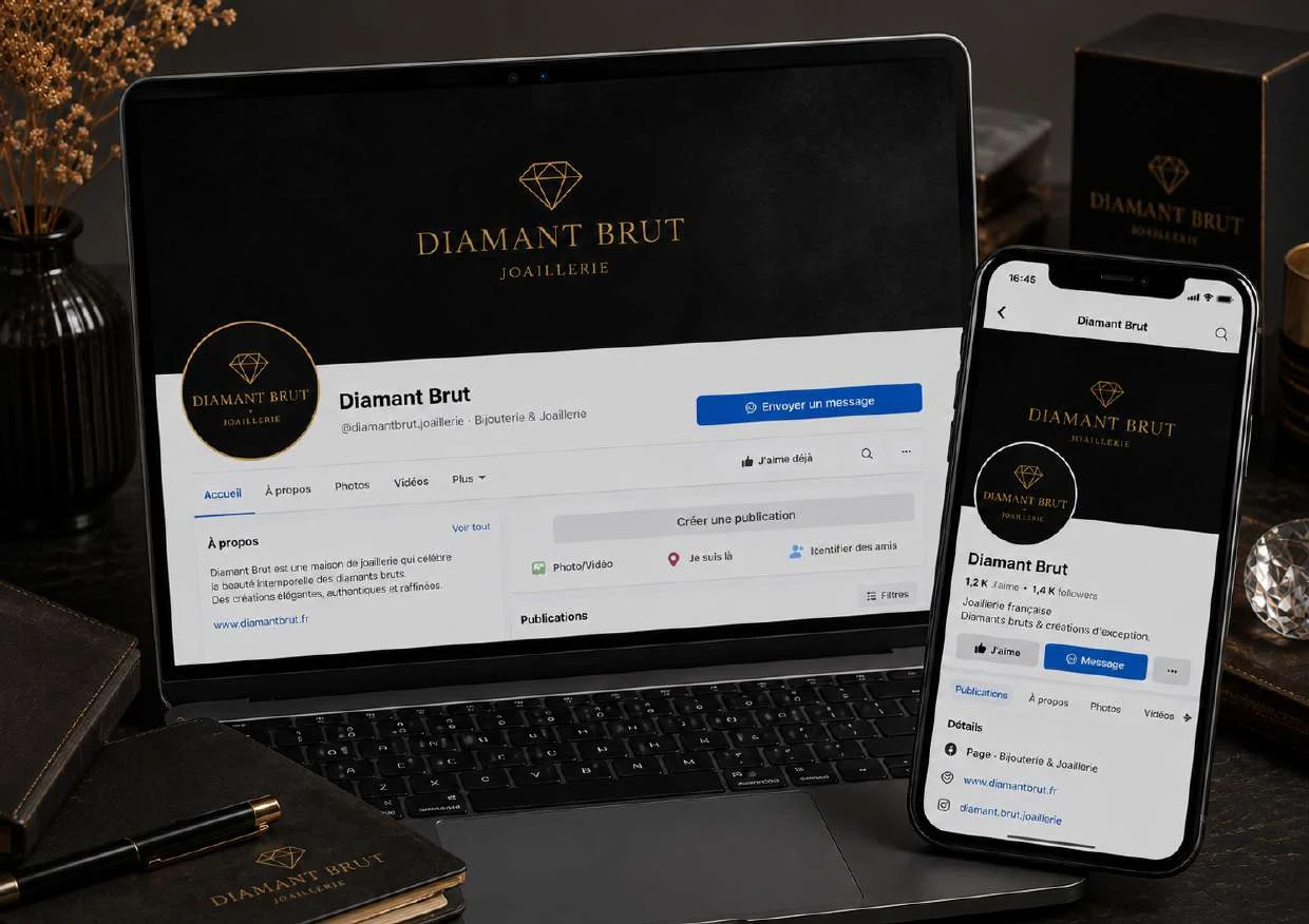 Bannière et photo de profil coordonnées pour la joaillerie Diamant Brut