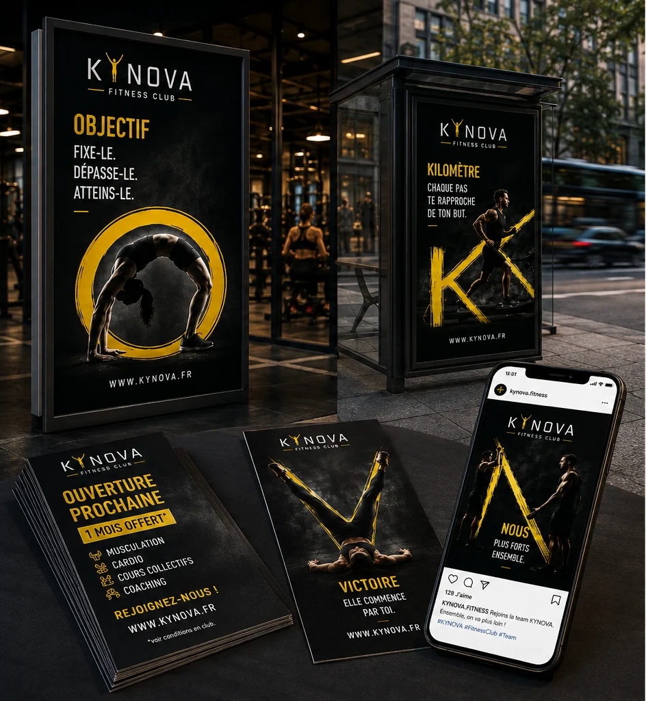 Campagne de communication KYNOVA déployée sur affichage, flyer et support numérique