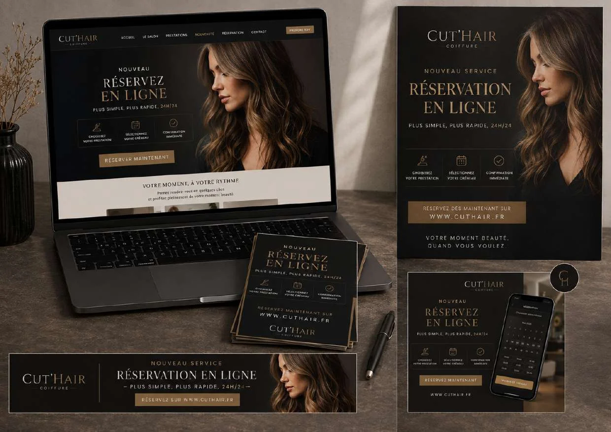 Campagne de lancement du service de réservation en ligne du salon Cut'Hair