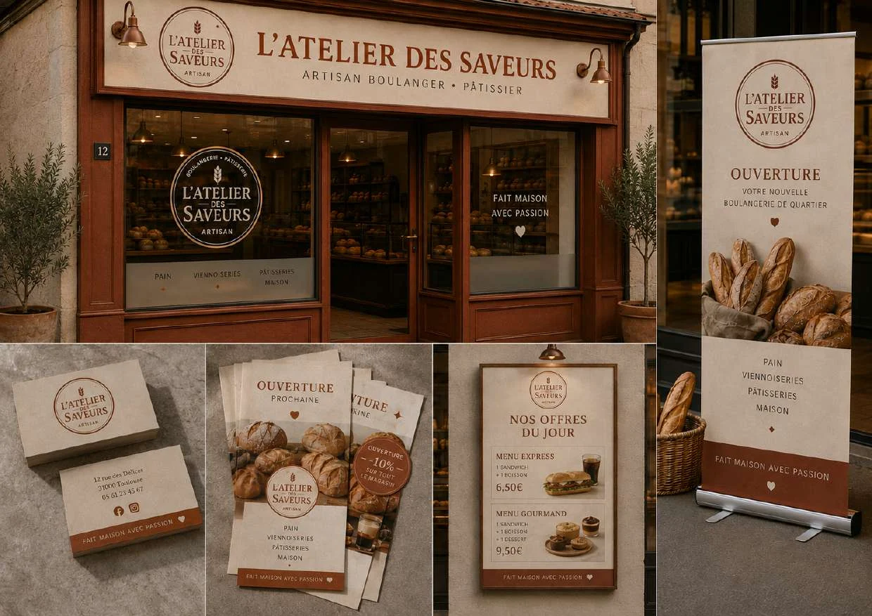 Communication d'ouverture coordonnée pour la boulangerie L'Atelier des Saveurs