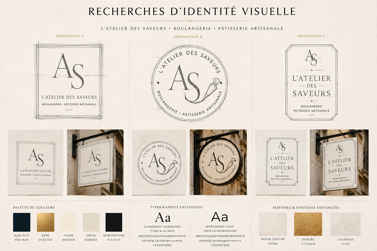 Recherches d’identité visuelle premium de L’Atelier des Saveurs