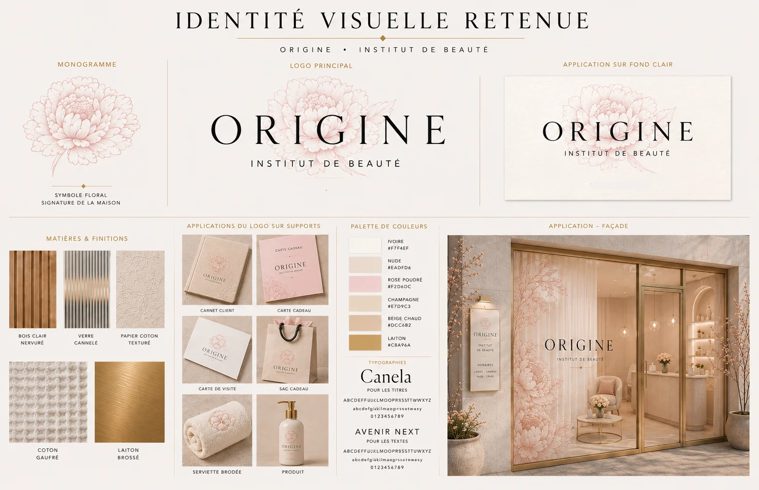 Identité visuelle retenue pour l’Institut Origine, direction florale