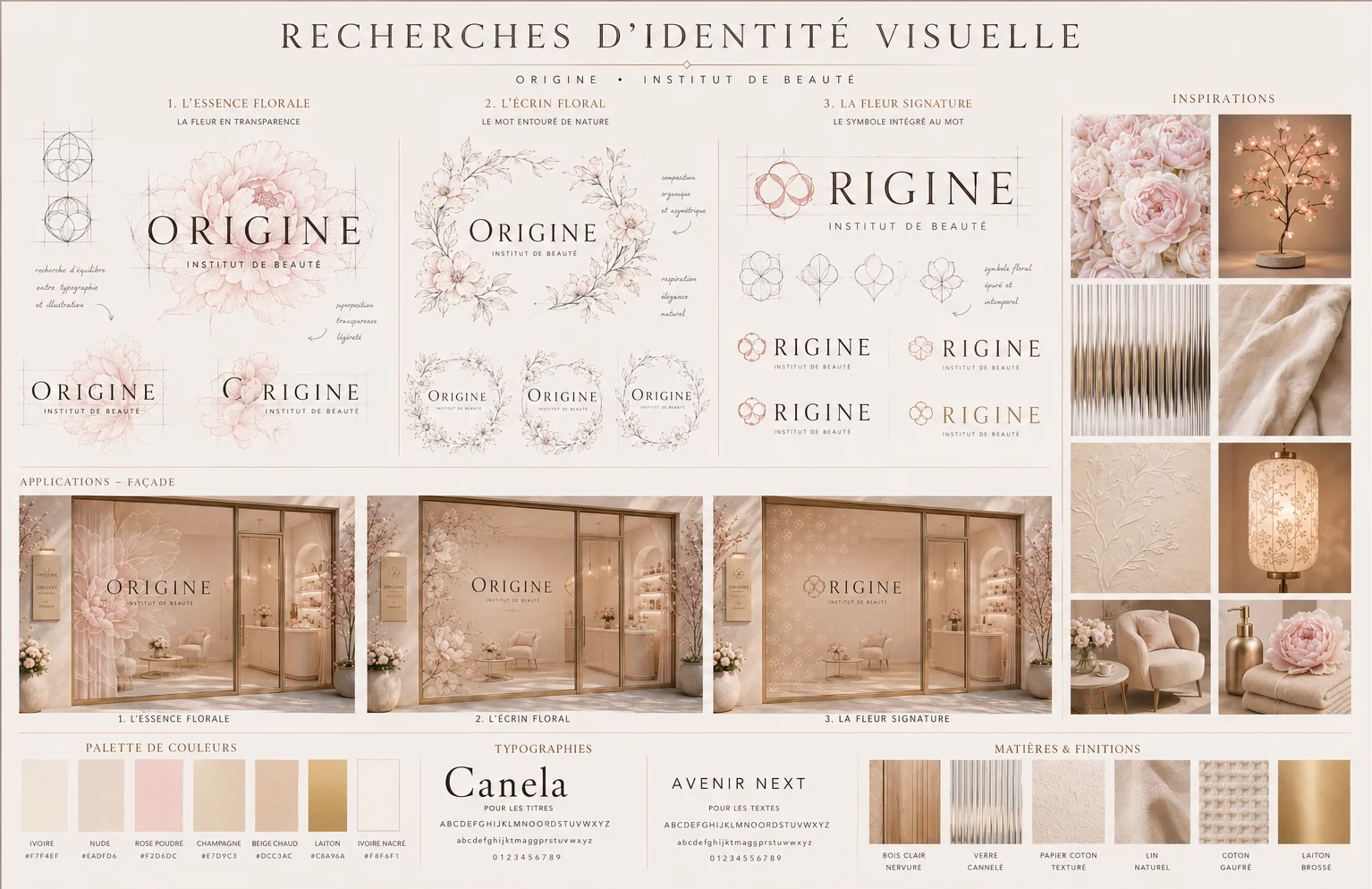 Recherches d’identité visuelle de l’Institut Origine, direction florale