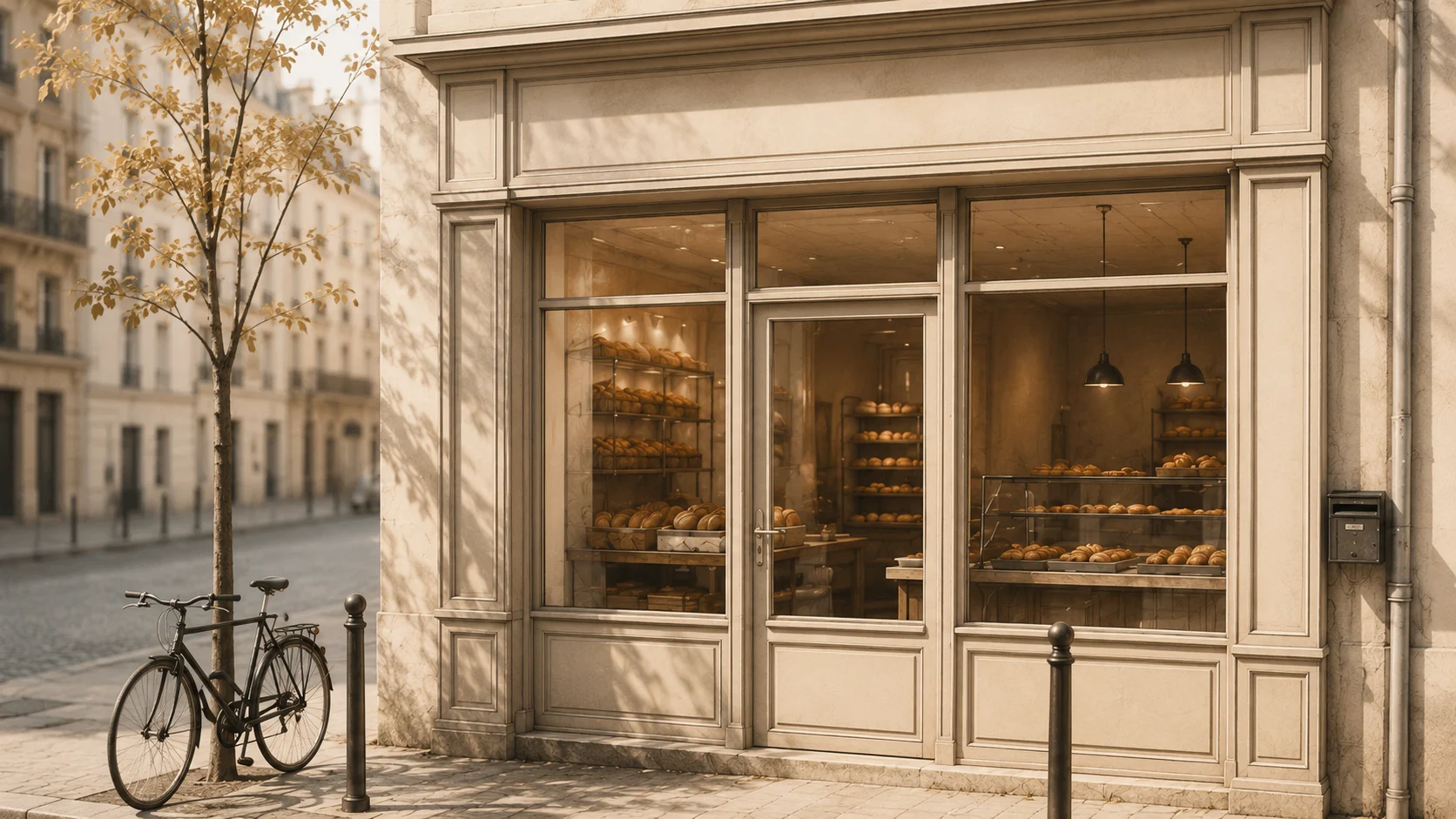 Façade neutre d’une boulangerie artisanale