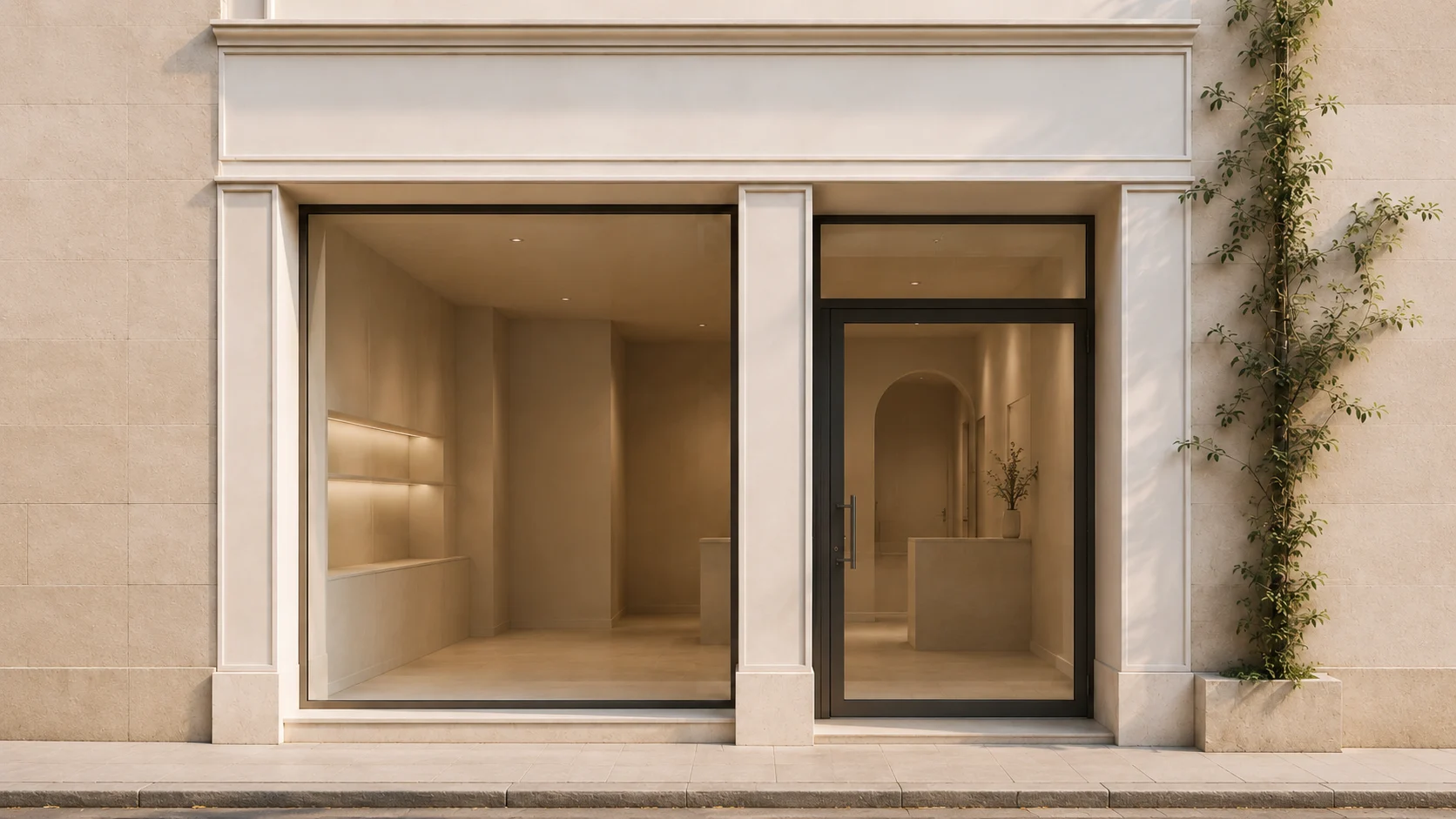 Façade neutre d’un institut de beauté