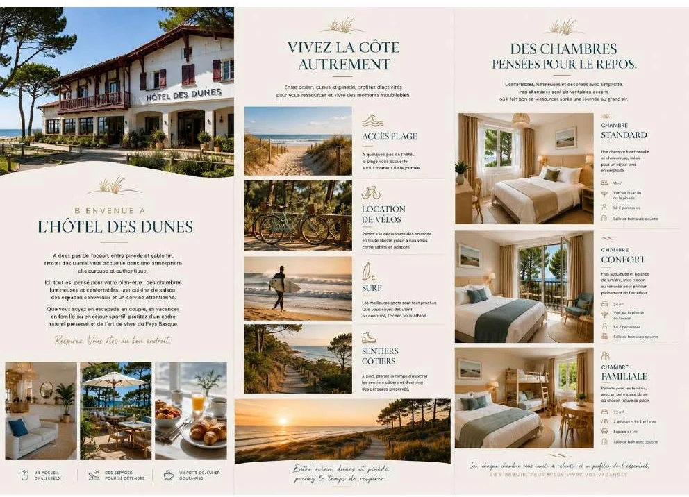 Hôtel des Dunes — Dépliant ouvert — recto