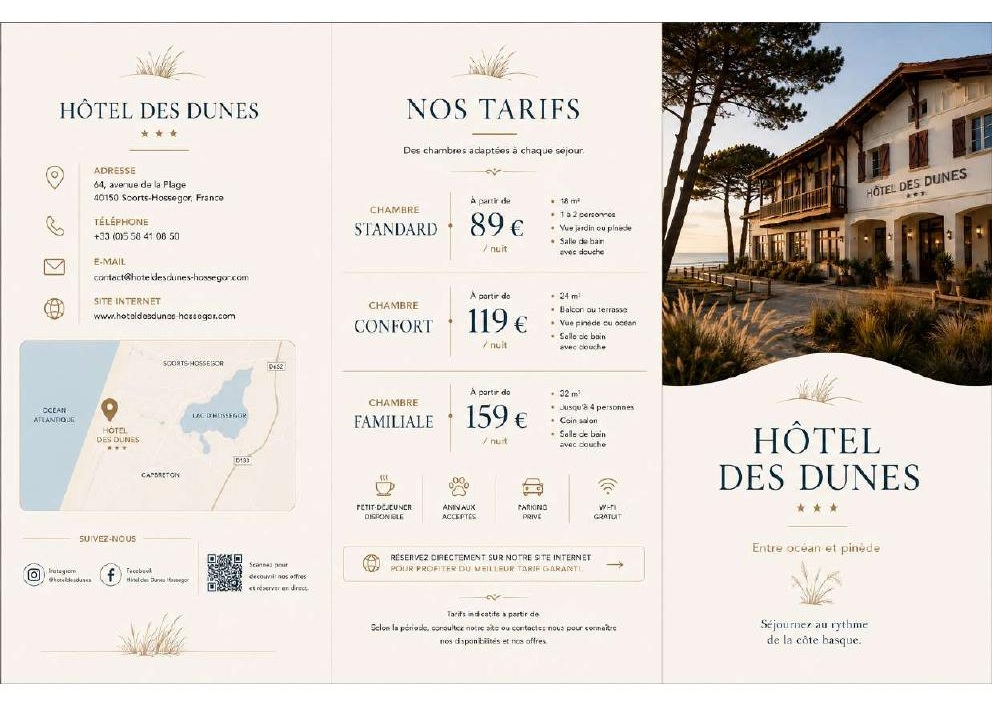 Hôtel des Dunes — Dépliant ouvert — verso